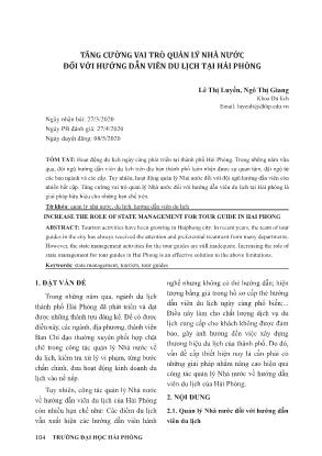 Đề tài Tăng cường vai trò quản lý nhà nước đối với hướng dẫn viên du lịch tại Hải Phòng