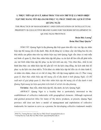 Đề tài Thực tiễn quản lý, khai thác tài sản trí tuệ là nhãn hiệu tập thể mang tên địa danh phục vụ phát triển du lịch ở tỉnh Quảng Ngãi