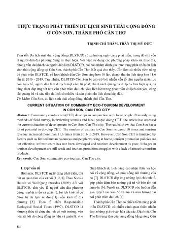 Đề tài Thực trạng phát triển du lịch sinh thái cộng đồng ở Cồn Sơn, Thành phố Cần Thơ