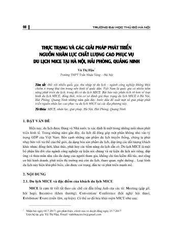 Đề tài Thực trạng và các giải pháp phát triển nguồn nhân lực chất lượng cao phục vụ du lịch mice tại Hà Nội, Hải Phòng, Quảng Ninh