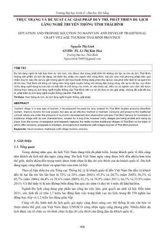 Đề tài Thực trạng và đề xuất các giải pháp duy trì, phát triển du lịch làng nghề truyền thống tỉnh Thái Bình - Nguyễn Thị Linh