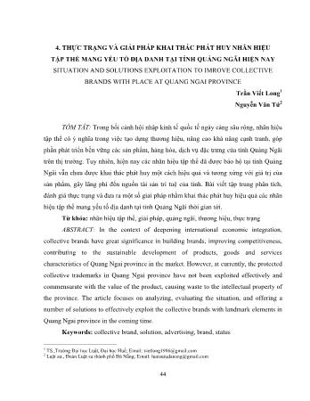 Đề tài Thực trạng và giải pháp khai thác phát huy nhãn hiệu tập thể mang yếu tố địa danh tại tỉnh Quảng Ngãi hiện nay