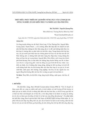 Đề tài Thủy biều: Phát triển du lịch bền vững dựa vào cảnh quan nông nghiệp, di sản kiến trúc và nhân lực địa phương