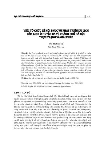 Đề tài Việc tổ chức lễ hội phục vụ phát triển du lịch tâm linh ở huyện Ba Vì, Thành phố Hà Nội: Thực trạng và giải pháp