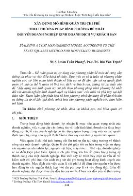 Đề tài Xây dựng mô hình quản trị chi phí theo phương pháp bình phương bé nhất đối với doanh nghiệp kinh doanh dịch vụ khách sạn - Đoàn Tuấn Phong