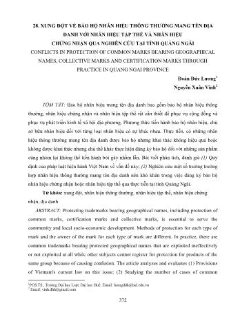 Đề tài Xung đột về bảo hộ nhãn hiệu thông thường mang tên địa danh với nhãn hiệu tập thể và nhãn hiệu chứng nhận qua nghiên cứu tại tỉnh Quảng Ngãi