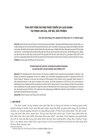 Đề tàiThu hút vốn FDI vào phát triển du lịch xanh tại vịnh lan hạ, Cát Bà, Hải Phòng
