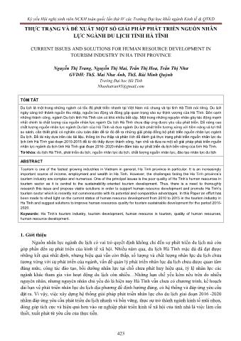 Đề tàiThực trạng và đề xuất một số giải pháp phát triển nguồn nhân lực ngành du lịch tỉnh Hà Tĩnh - Nguyễn Thị Trang