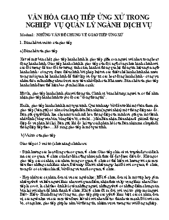 Giáo án Văn hóa giao tiếp ửng xử trong nghiệp vụ quản lý ngành dịch vụ
