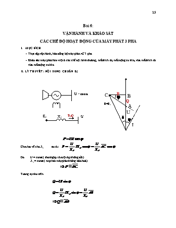 Tài liệu thí nghiệm Giải tich hệ thống điện - Bài 6: Vận hành và khảo sát các chế độ hoạt động của máy phát 3 pha