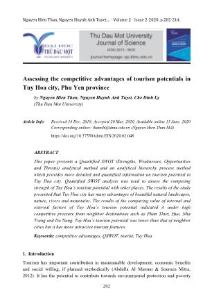 Topic Assessing the competitive advantages of tourism potentials in Tuy Hoa city, Phu Yen province - Nguyen Hien Than