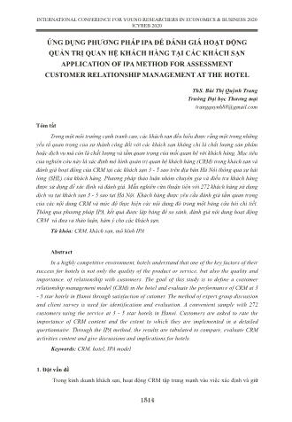 Ứng dụng phương pháp IPA để đánh giá hoạt động quản trị quan hệ khách hàng tại các khách sạn - Bùi Thị Quỳnh Trang