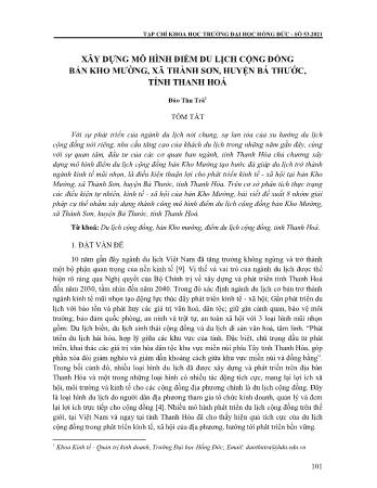 Xây dựng mô hình điểm du lịch cộng đồng bản Kho Mường, Xã Thành Sơn, Huyện Bá Thước, Tỉnh Thanh Hoá